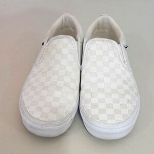 Vans White & Cream Checkered Slip ons - Youth 6